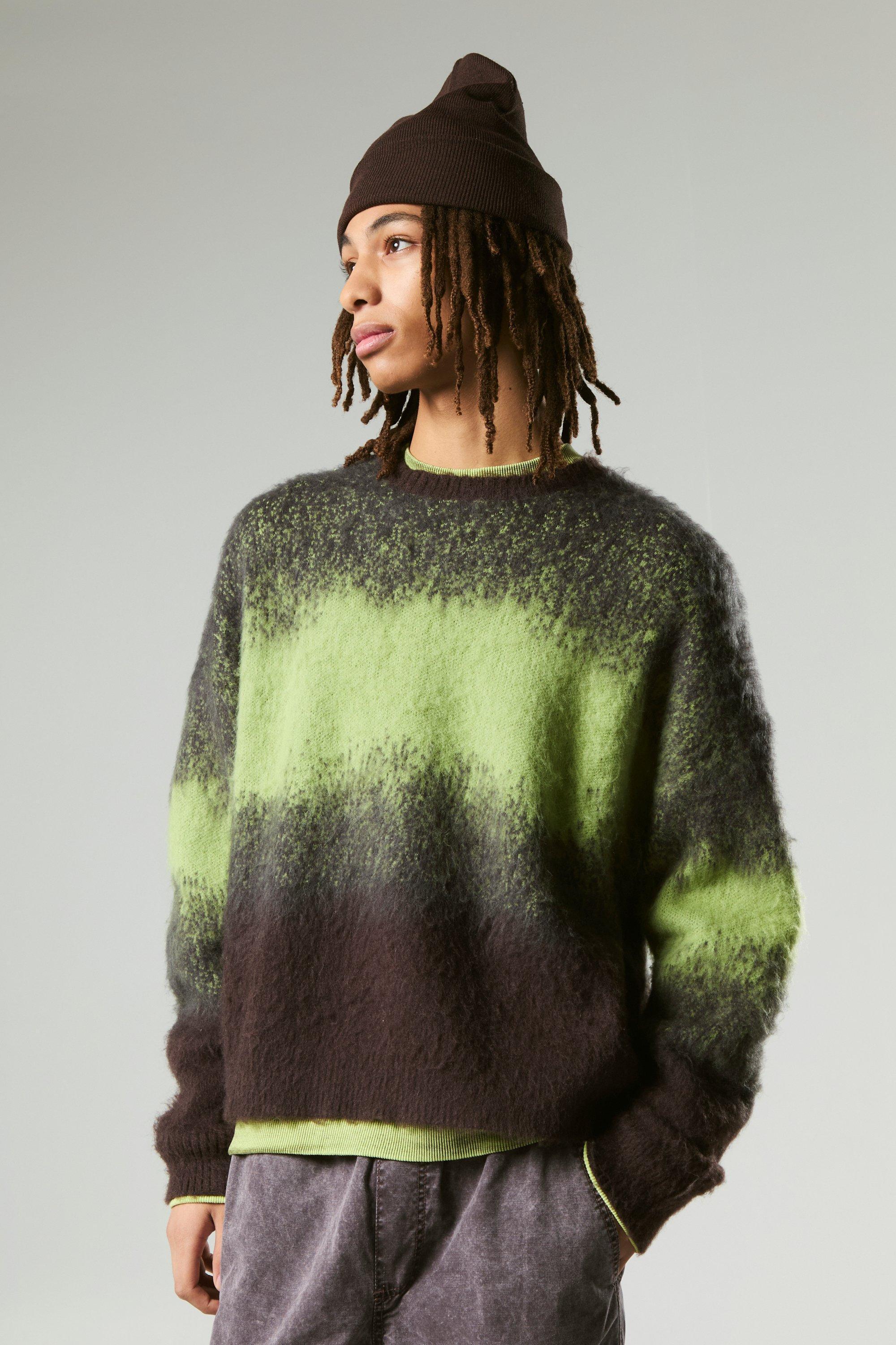 Oversized Boxy Eyelash Stripe Knit Sweater | boohooMAN USA Product Image