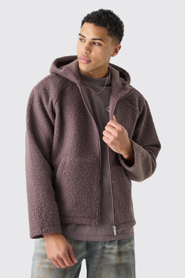 Oversized Boxy Boucle Borg Zip Thru Hoodie | boohooMAN USA Product Image