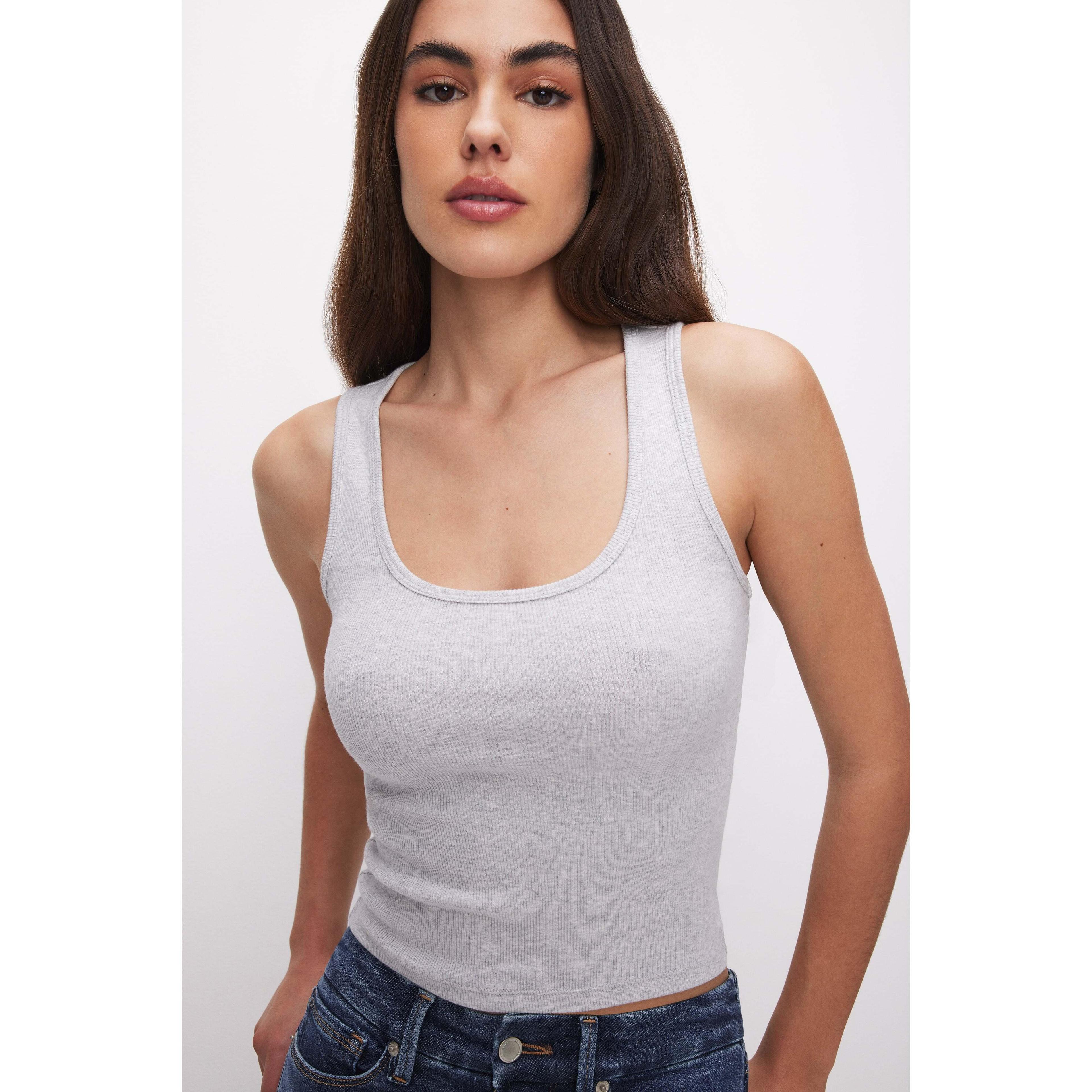 Womens Micro Rib Tank Top | Heather Grey, Size 3XL | Good American by Khlo Kardashian Product Image