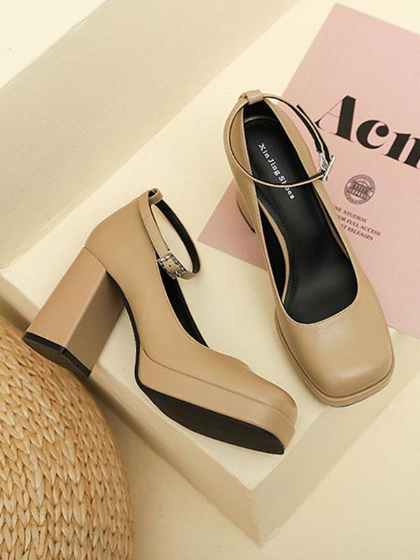 Lace-Up Shallow Cut Square-Toe Mary Janes Pumps Product Image