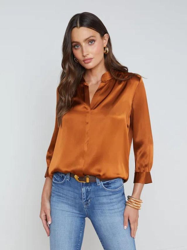 L'agence Dani Silk Charmeuse Blouse In Brown Product Image