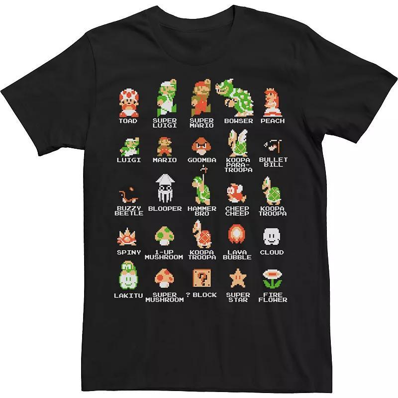 Mens Nintendo Super Mario 8-bit Pixel Icons List Vintage Graphic Tee Blue Product Image