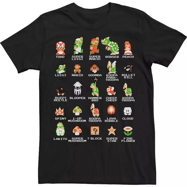 Mens Nintendo Super Mario 8-bit Pixel Icons List Vintage Graphic Tee Green Product Image