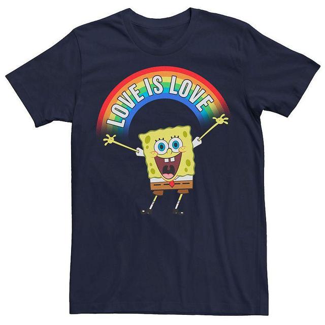 Adult SpongeBob SquarePants Pride Love Is Love Rainbow Tee, Mens Blue Product Image