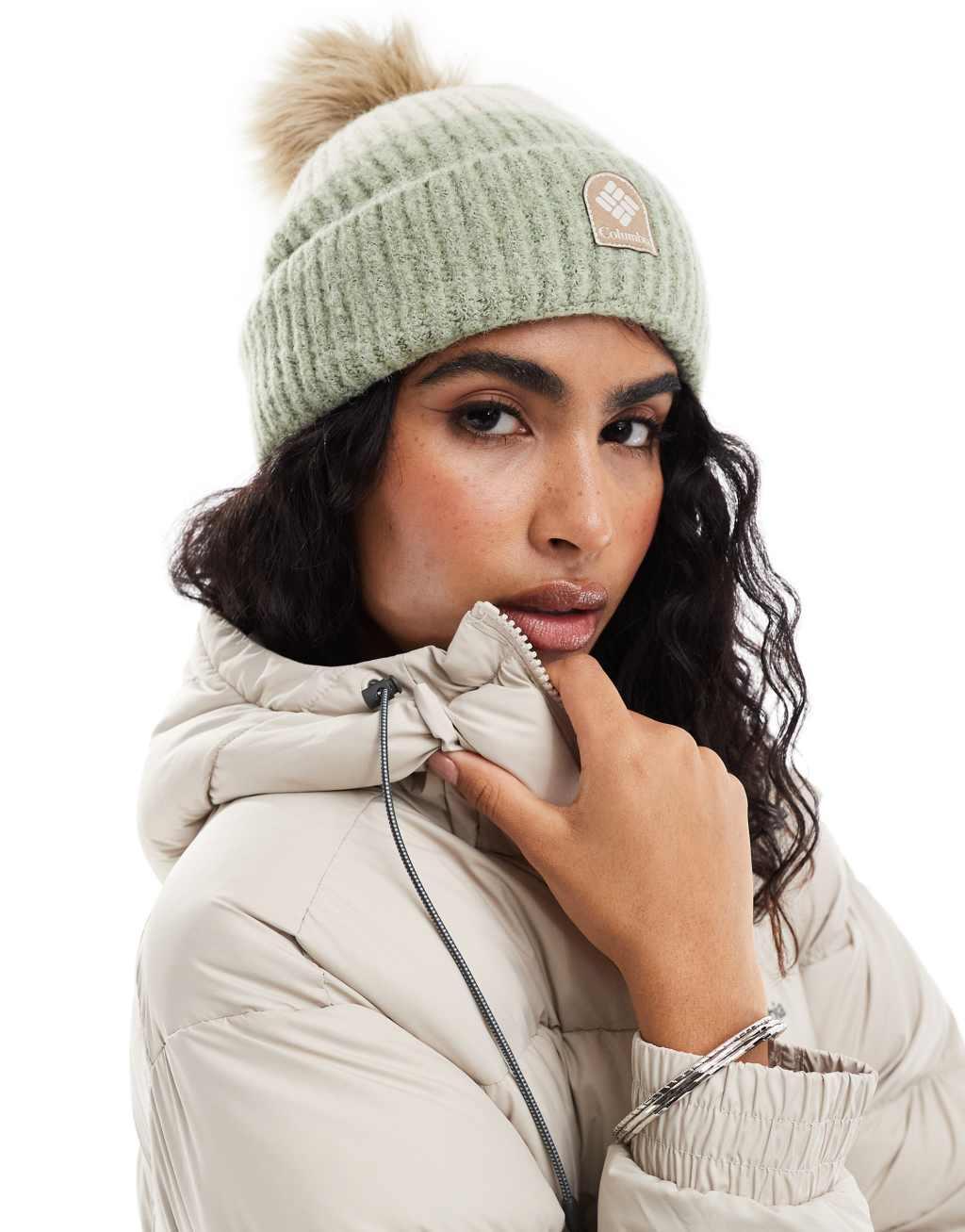 Columbia Winter blur pom pom beanie in safari and chalk Product Image