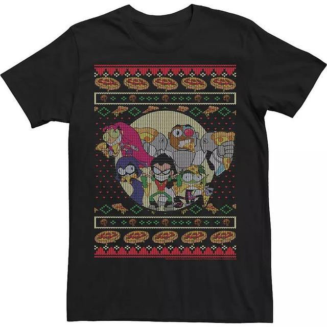 Mens DC Comics Teen Titans Go! Pizza Friends Ugly Sweater Style Tee Blue Product Image