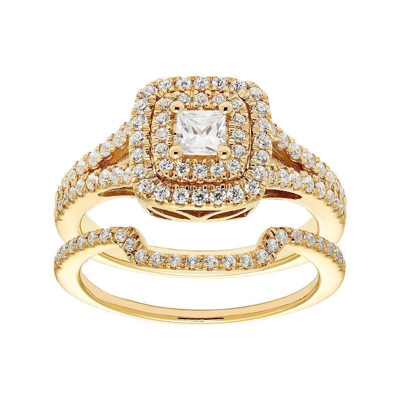 The Regal Collection 14k Gold 1 Carat T.W. IGL Certified Diamond Square Halo Engagement Ring Set, Womens White Product Image