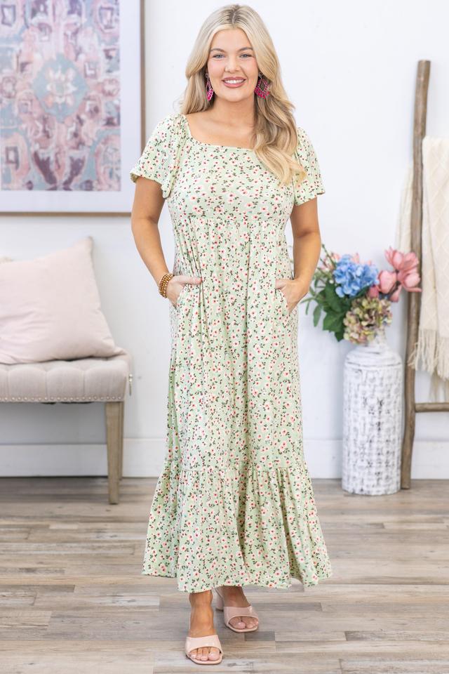 Sage Square Neck Floral Maxi Dress Product Image