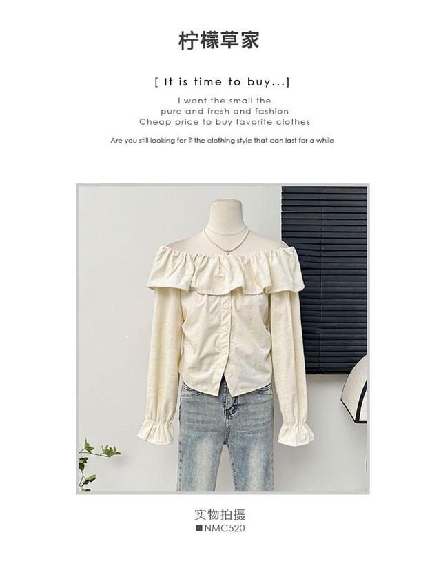 Ruffled Off-Shoulder Button-Up Crop Blouse Product Image