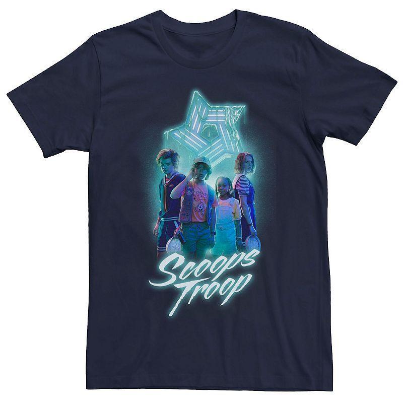 Mens Stranger Things Scoops Troop Neon Tee Blue Product Image