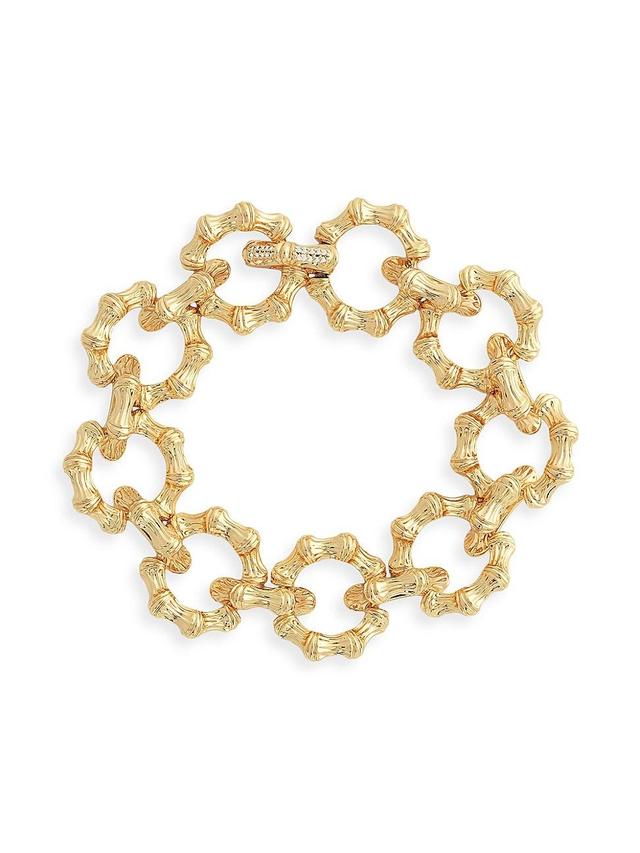 Womens Bamboo 18K-Gold-Plated & Cubic Zirconia Chain Bracelet Product Image