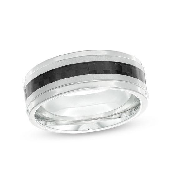 Men's 8.0mm Black Carbon Fiber Inlay Wedding Band in Tantalum Product Image