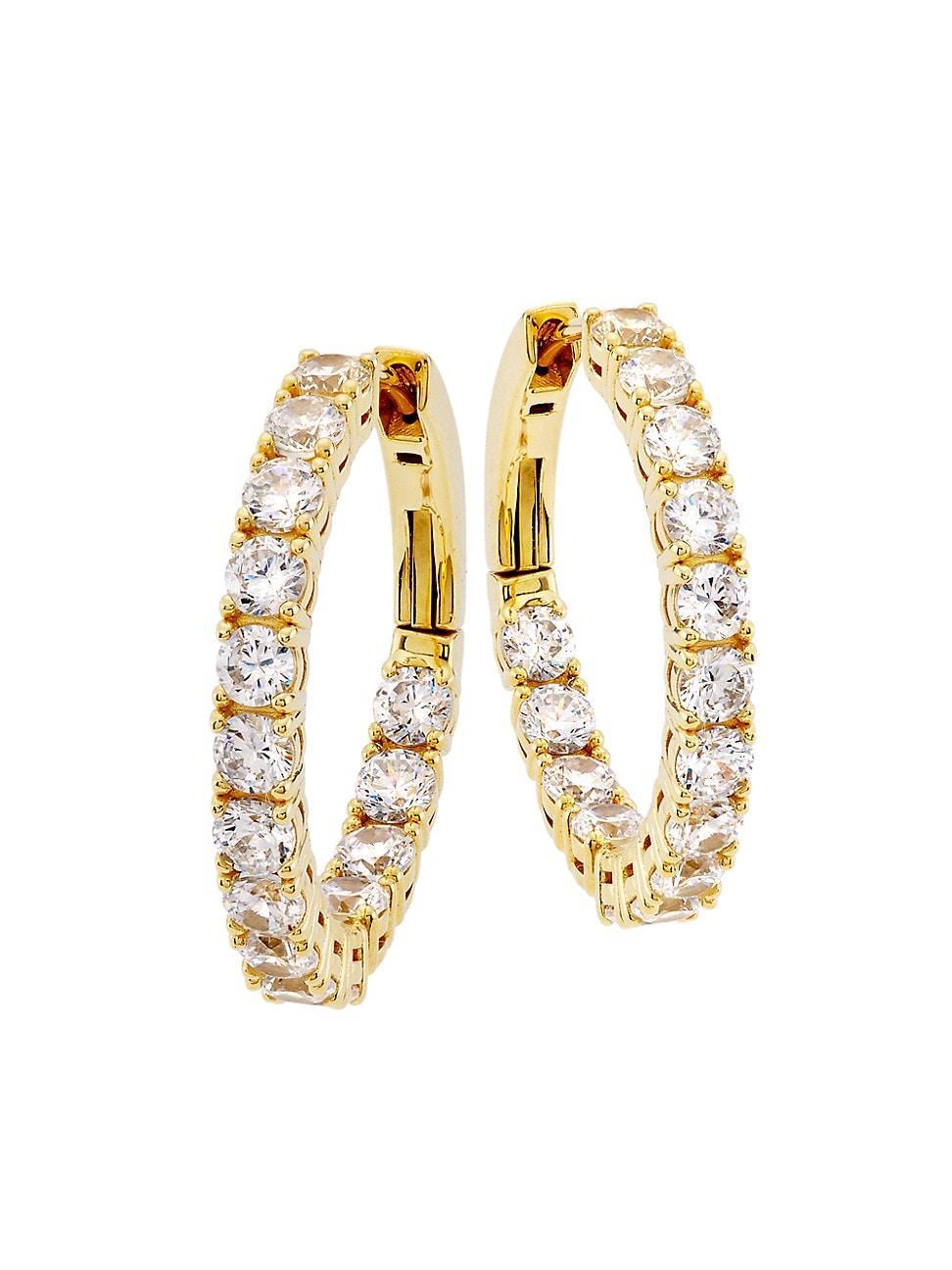 Womens Tennis 18K Gold-Plated & Cubic Zirconia Inside-Out Hoop Earrings Product Image