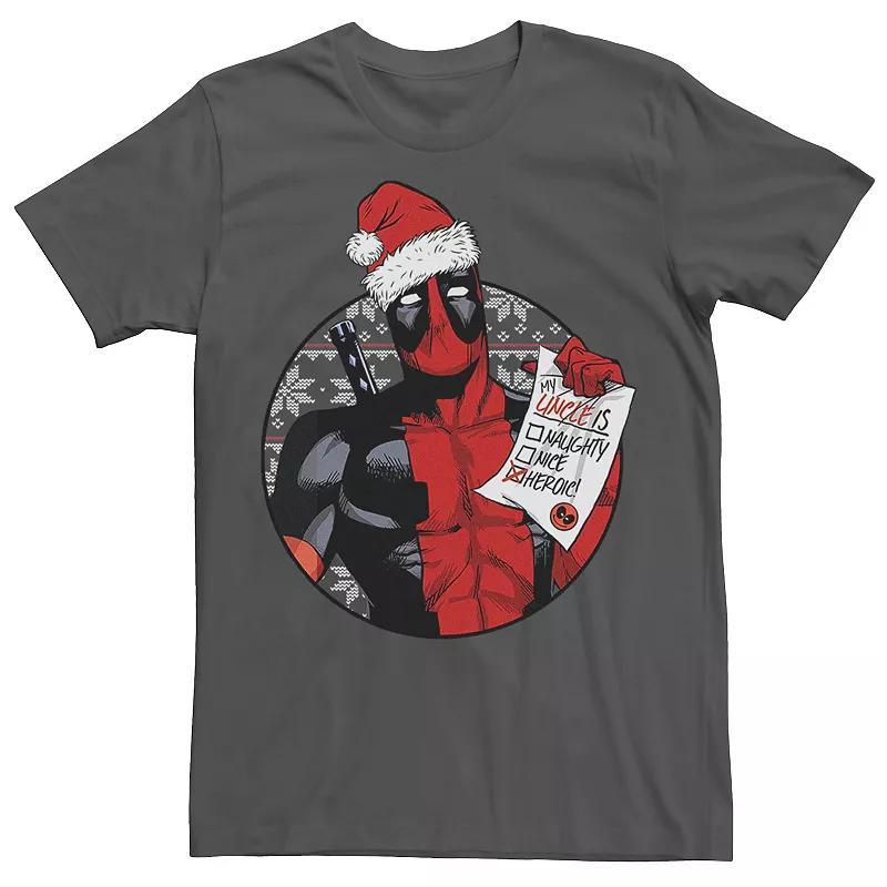 Mens Marvel Deadpool List Uncle Is Heroic Christmas Tee Grey Product Image