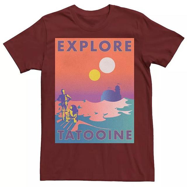 Mens Star Wars Explore Tatooine Faded Retro C-3PO & R2-D2 Poster Tee Red Product Image