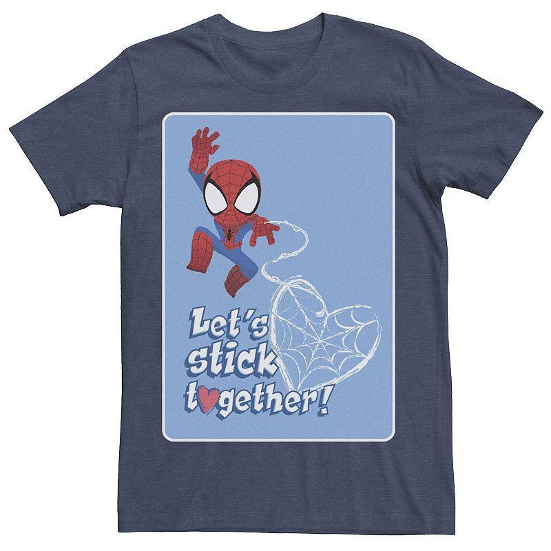 Mens Marvel Spider-Man Lets Stick Together Valentine Card Tee Navy Grey Product Image