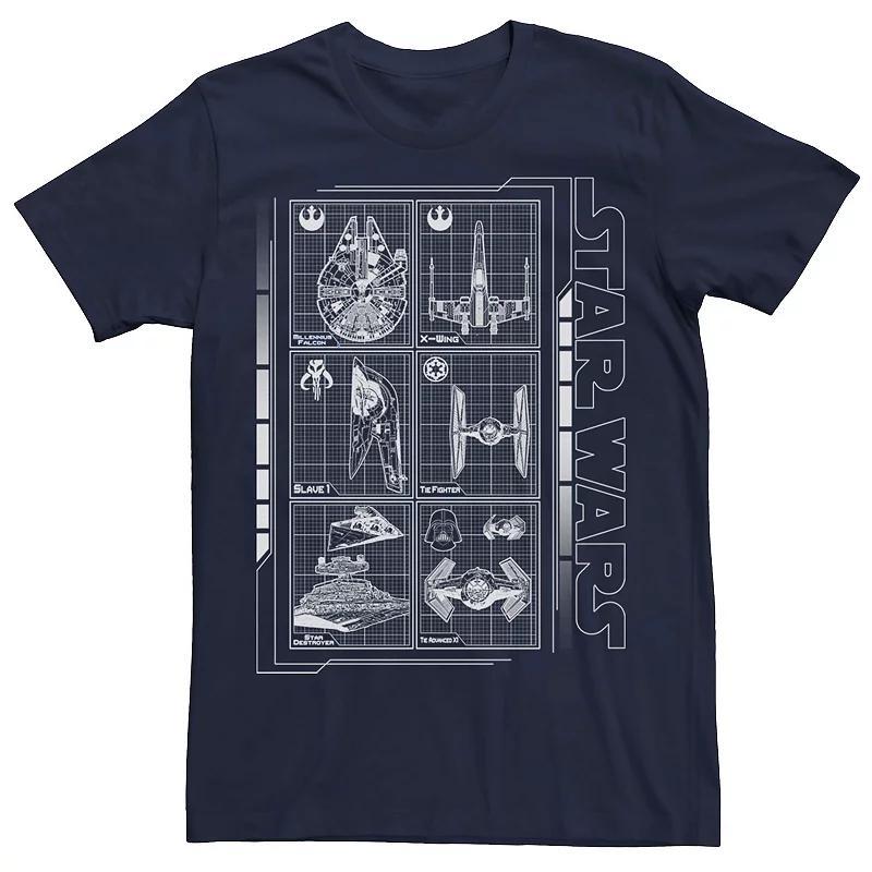 Mens Star Wars Battle Ships Schematic Tee Blue Product Image