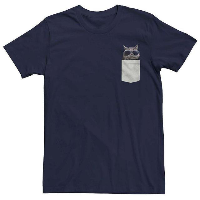 Mens Cool Pocket Cat Graphic Tee Blue Product Image