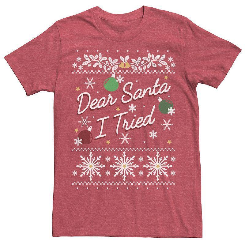 Mens Ugly Sweater Dear Santa I Tried Ornaments Tee Red Grey Product Image