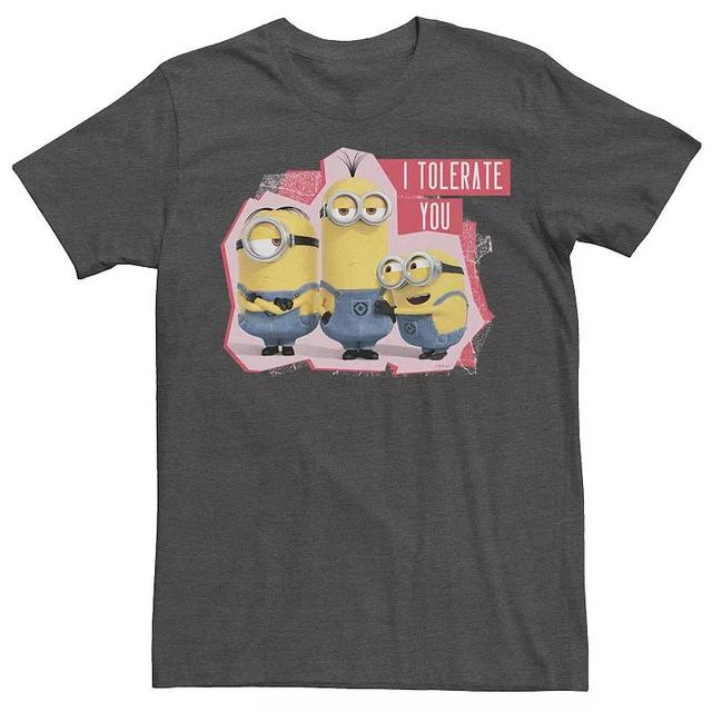 Mens Minions I Tolerate You Distressed Valentines Day Card Tee Grey Heather Product Image