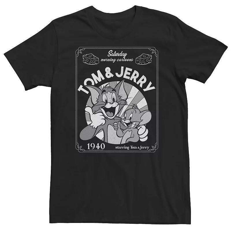 Big & Tall Tom And Jerry Saturday Morning Cartoons 1940 Portrait Tee, Mens Product Image