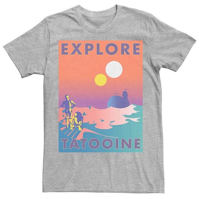 Mens Star Wars Explore Tatooine Faded Retro C-3PO & R2-D2 Poster Tee Kelly Grey Product Image