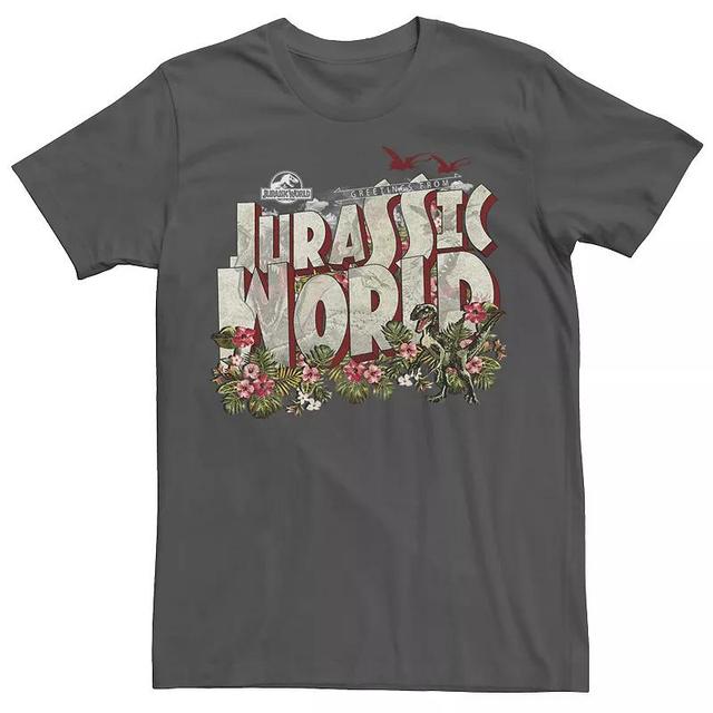 Mens Jurassic World Tropical Raptor Postcard Tee Grey Product Image