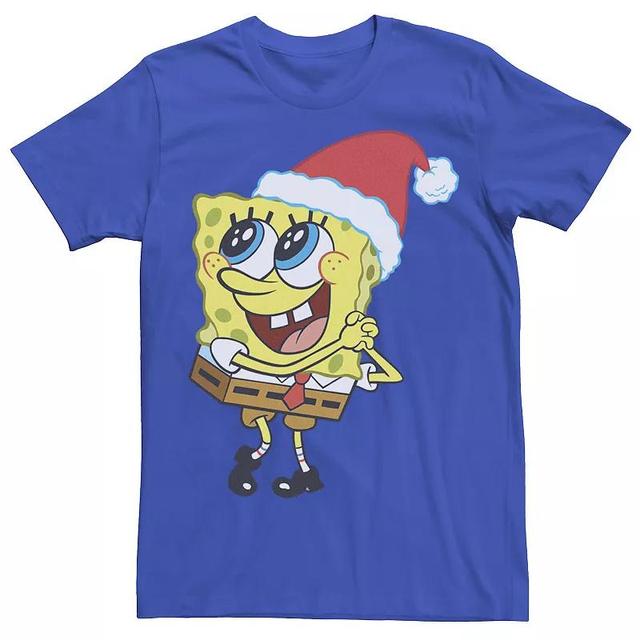 Mens Spongebob Squarepants Santa Hat Dreaming Of Christmas Tee Blue Product Image