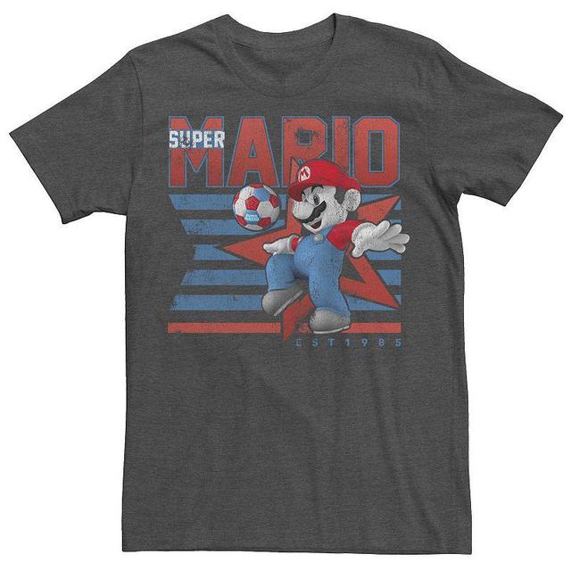 Mens Nintendo Super Mario Soccer Kick Star Poster Tee Grey Heather Product Image