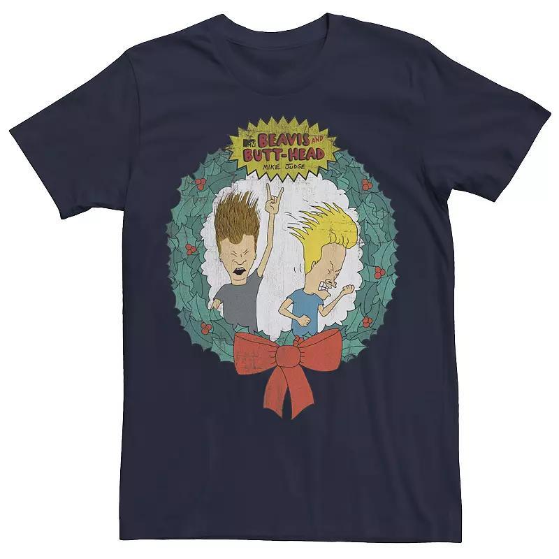 Mens Cartoon Network Beavis and Butthead Christmas Wreath Tee Product Image