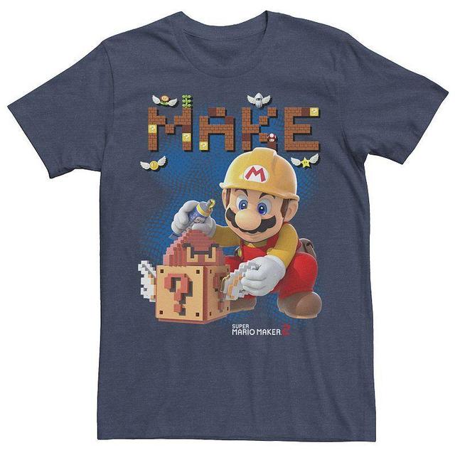 Mens Super Mario Maker 2 Block Tee Navy Grey Product Image