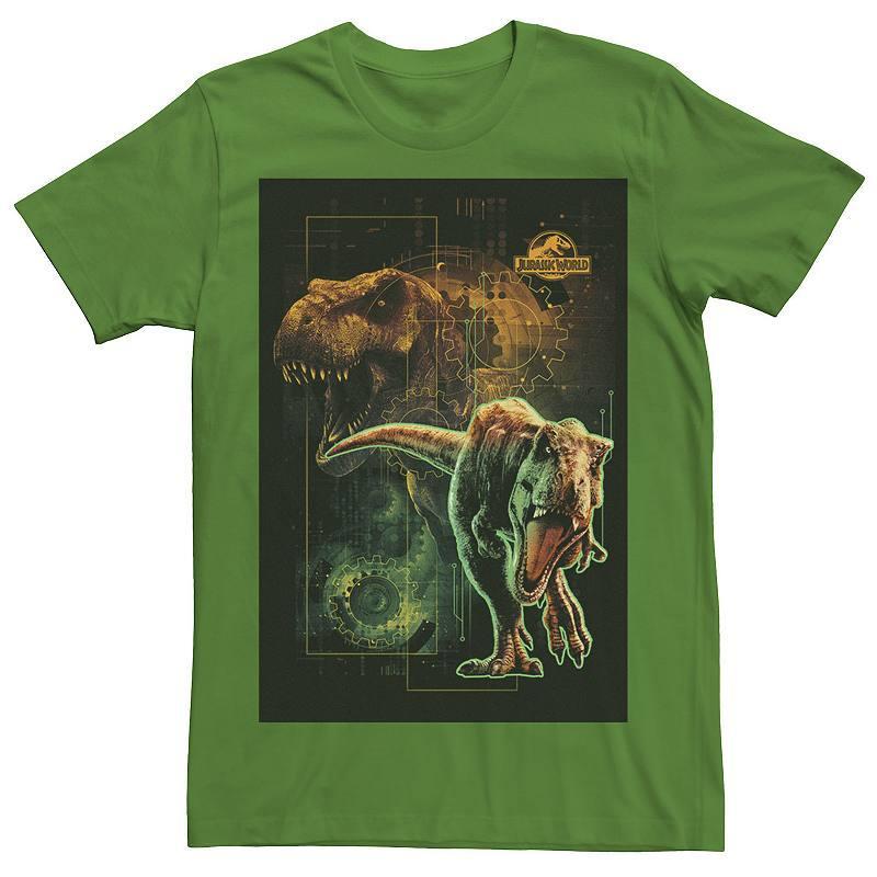 Mens Jurassic World Two T-Rex Tech Schematic Tee Green Product Image