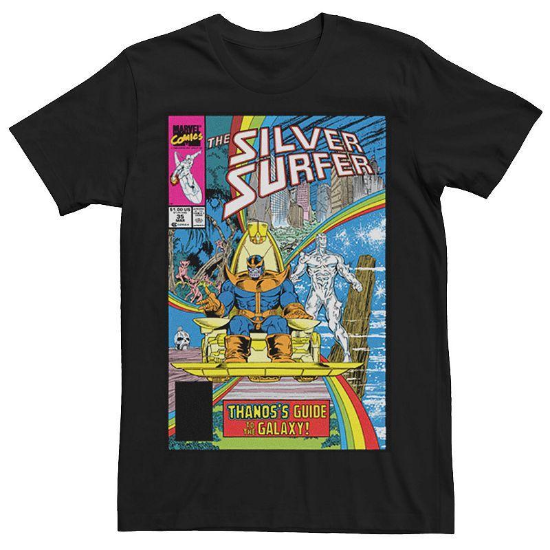 Mens Marvel Thanos Guide To The Galaxy Silver Surfer Comic Cover Graphic Tee Black Product Image