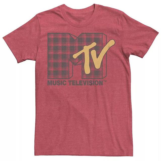 Mens MTV Buffalo Plaid Print Logo Graphic Tee Red Grey Product Image