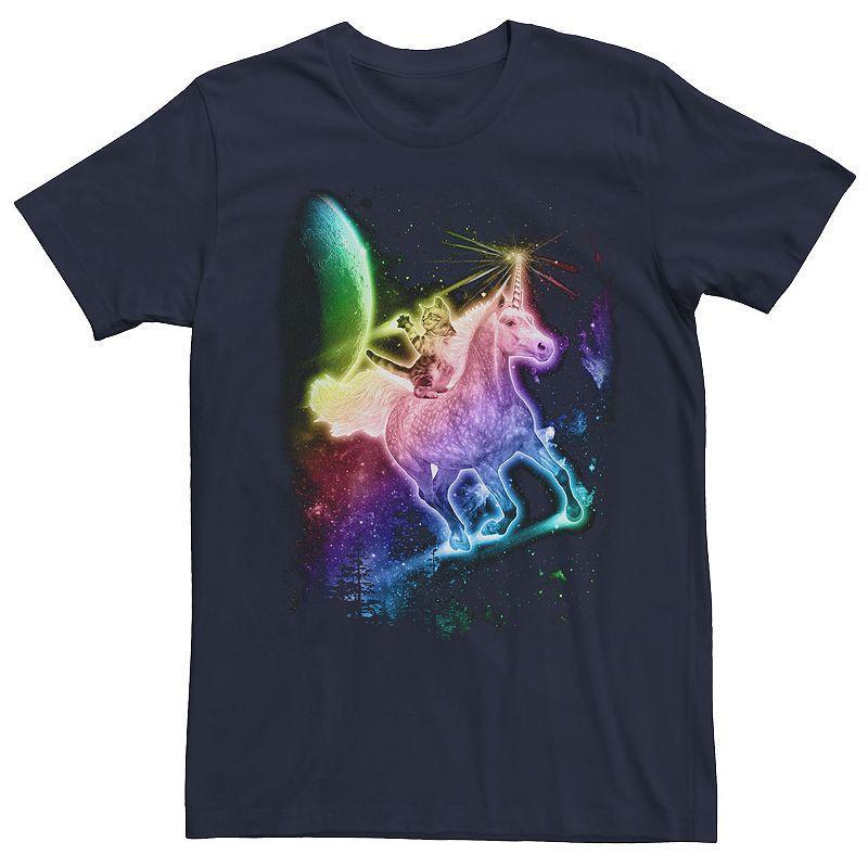 Mens Rainbow Kitten Unicorn In Space Tee Blue Product Image