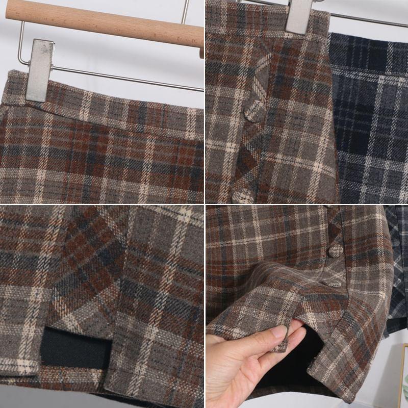 High Rise Plaid Mini A-Line Skirt Product Image