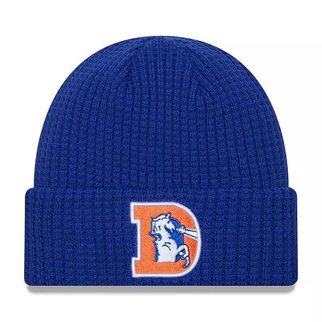 Mens New Era Royal Denver Broncos Historic Prime Cuffed Knit Hat Product Image