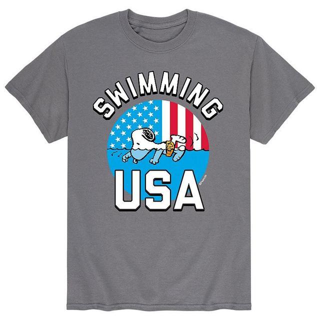 Mens Peanuts Snoopy Swimming USA Tee Grey Product Image