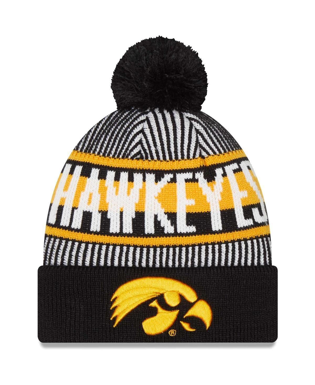 Mens New Era Iowa Hawkeyes Logo Striped Cuff Knit Hat with Pom Product Image