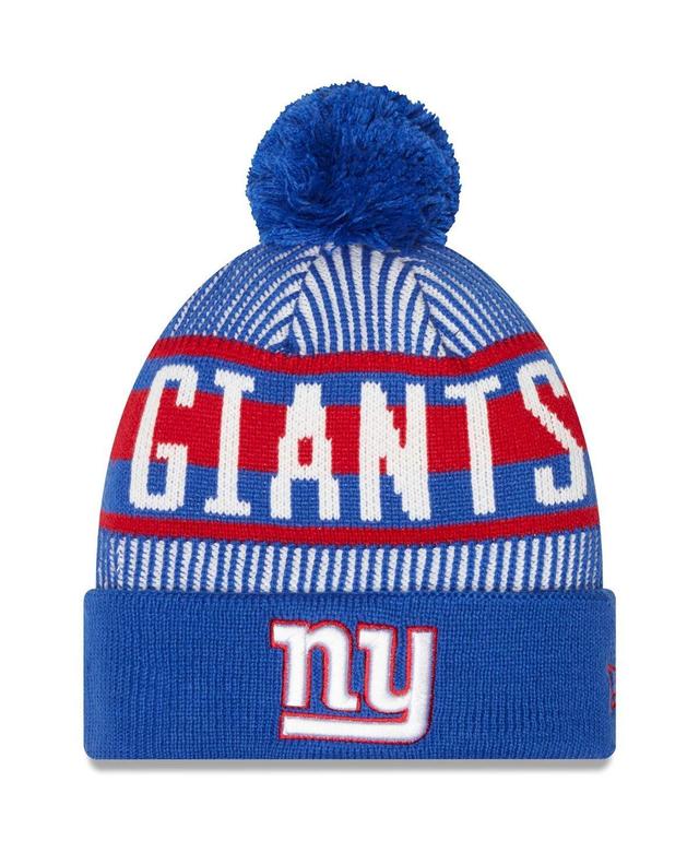 Mens New Era Royal New York Giants Striped Cuffed Knit Hat with Pom Product Image