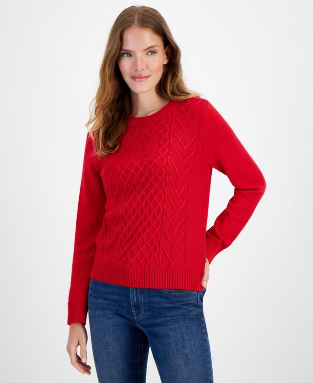 Nautica Jeans Womens Anchor Cable Knit Crewneck Sweater Product Image