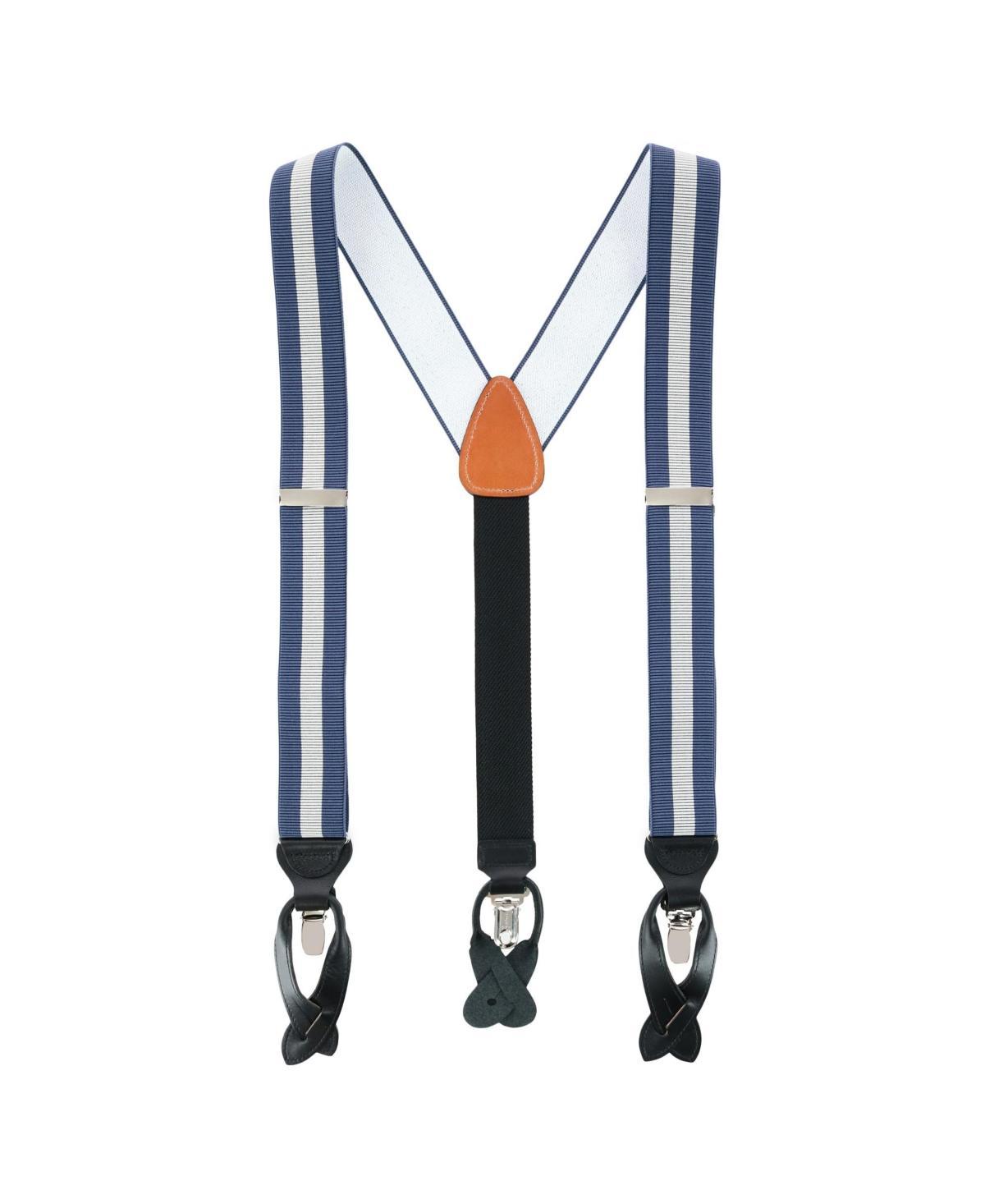 Trafalgar Mens Oliver Stripe 35mm Convertible Suspenders - Navy Product Image