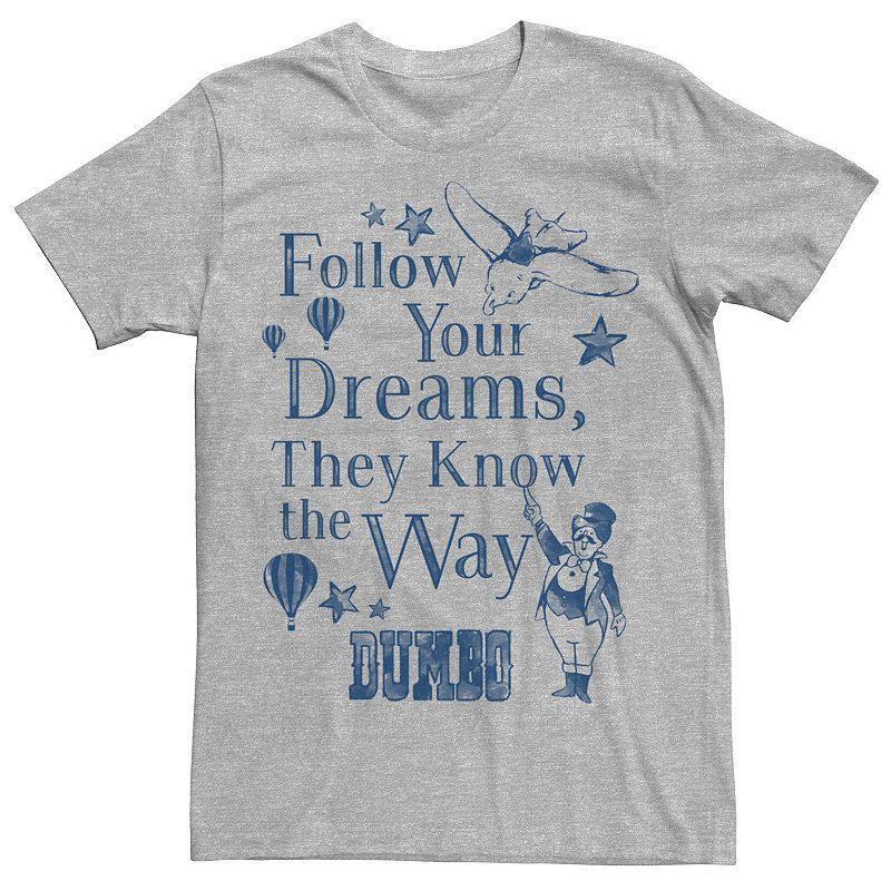 Disneys Dumbo Follow Your Dreams Vintage Poster Mens Tee Athletic Grey Product Image