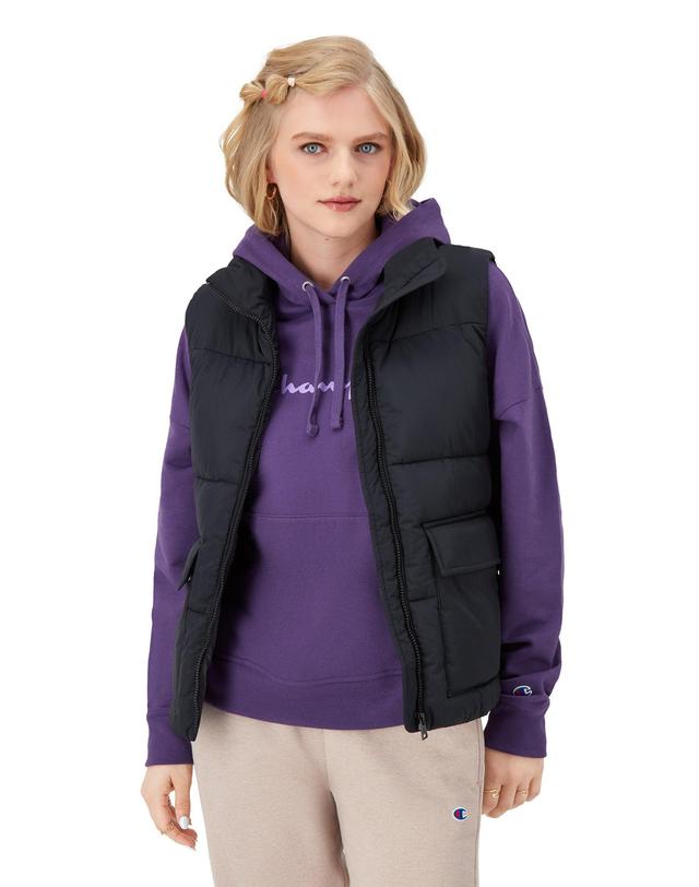 Womens Champion Woven Utility Puffer Vest, C Logo Black S Product Image