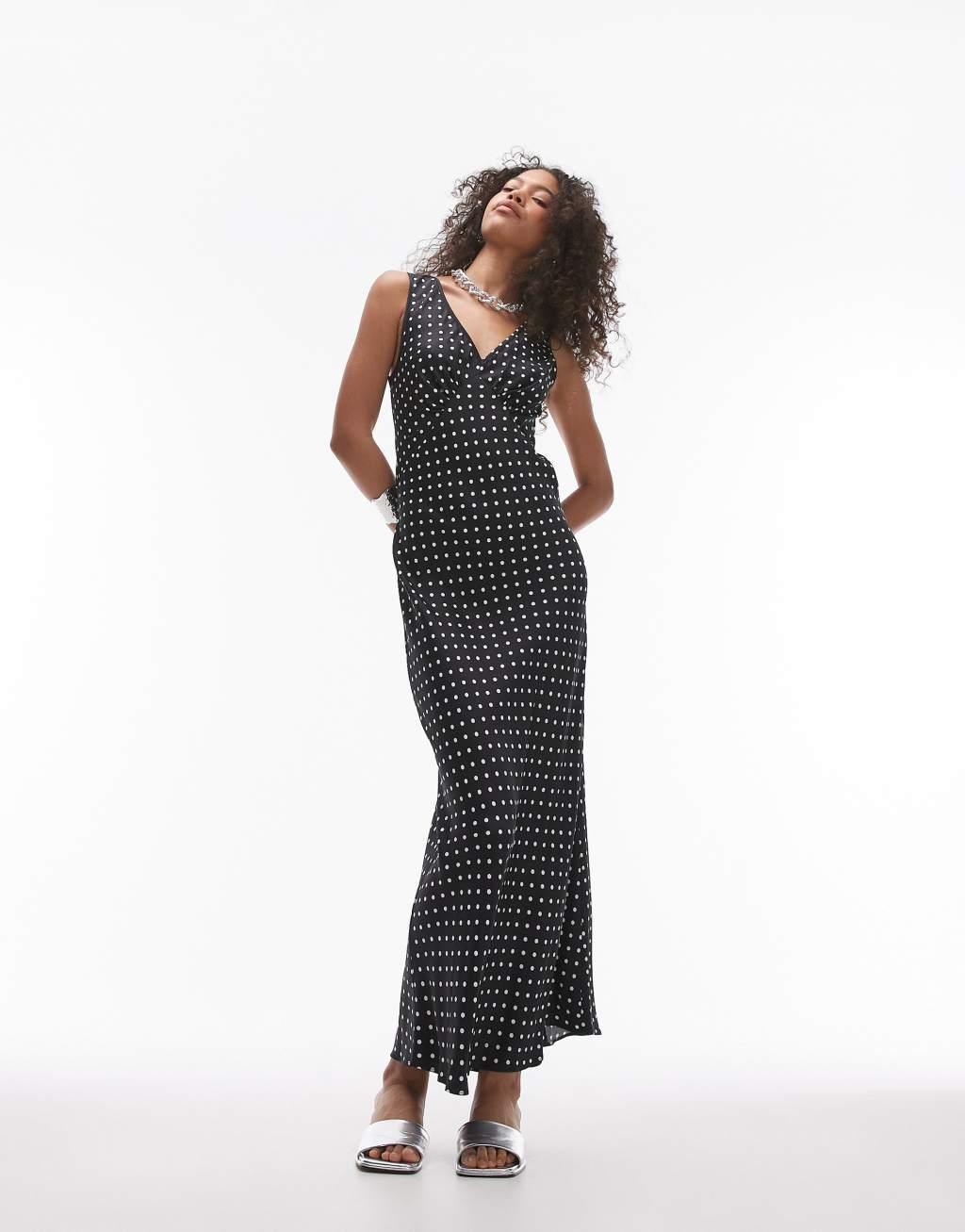 Topshop v neck midi length slip dress in mono spot Product Image