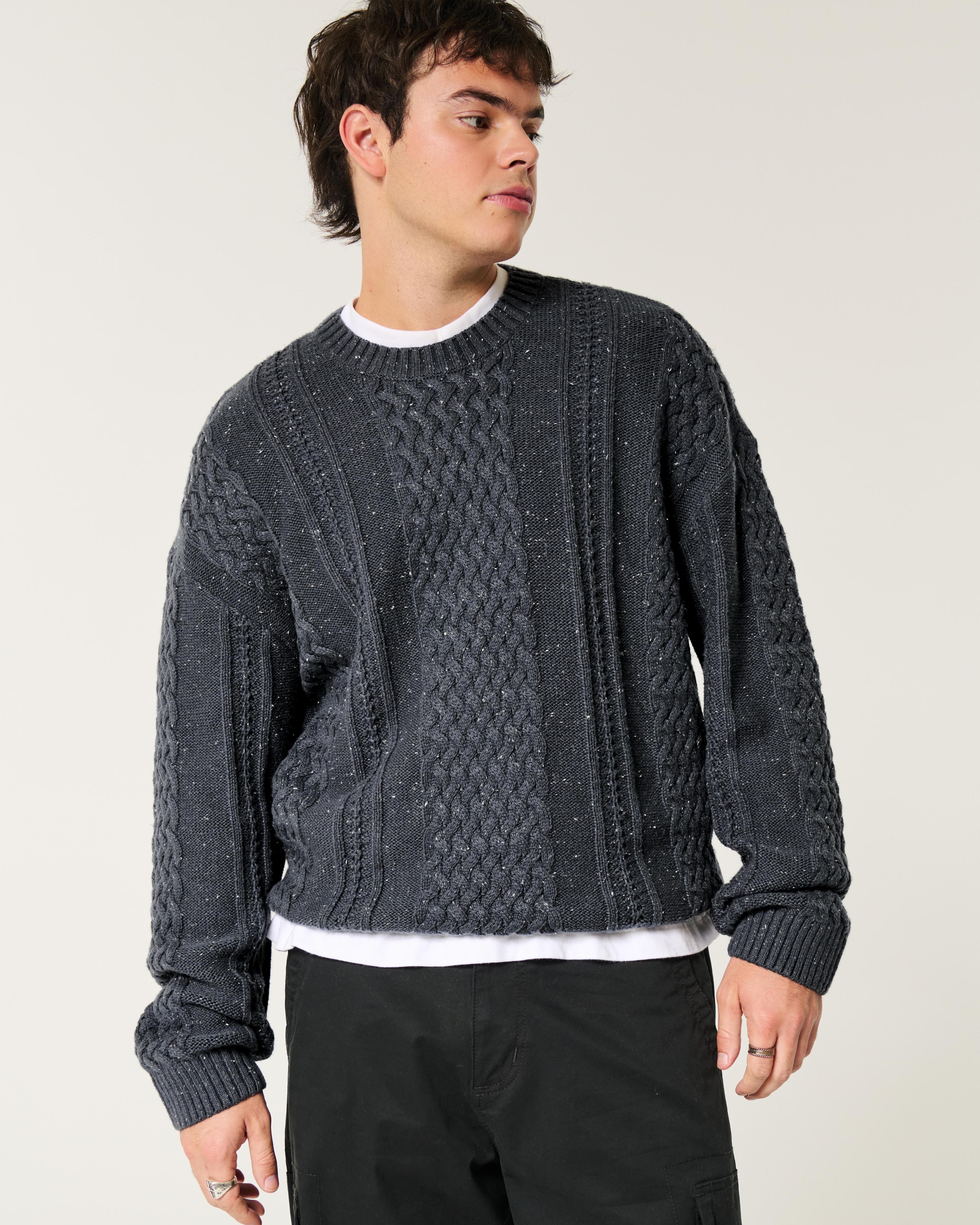 Boxy Cable-Knit Crew Sweater Product Image