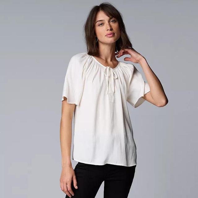 Petite Simply Vera Vera Wang Shirred Neck Blouse, Womens Product Image