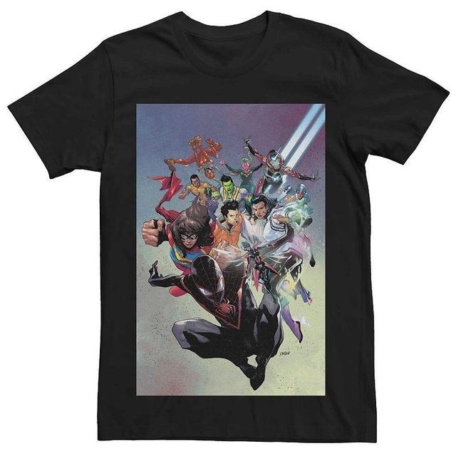 Mens Marvels Spider-Man Miles Group Comic Cover Tee Product Image