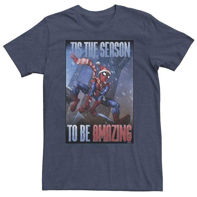 Big & Tall Marvel Spider-Man Tis The Season To Be Amazing Tee, Mens Navy Grey Product Image