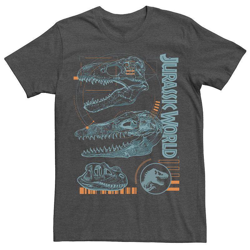 Mens Jurassic World Two Dinosaur Skull Schematic Tee Grey Heather Product Image